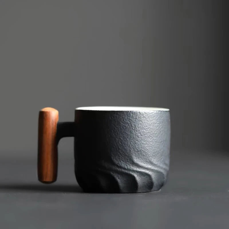 80ml Retro Ceramic Coffee Cup – Wooden Handle