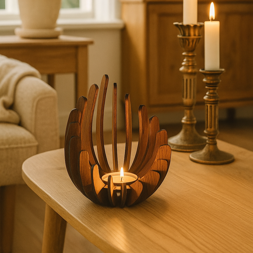 Handmade Wood Tea Light Holder - Natural Candle