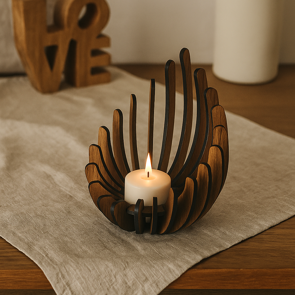 Handmade Wood Tea Light Holder - Natural Candle
