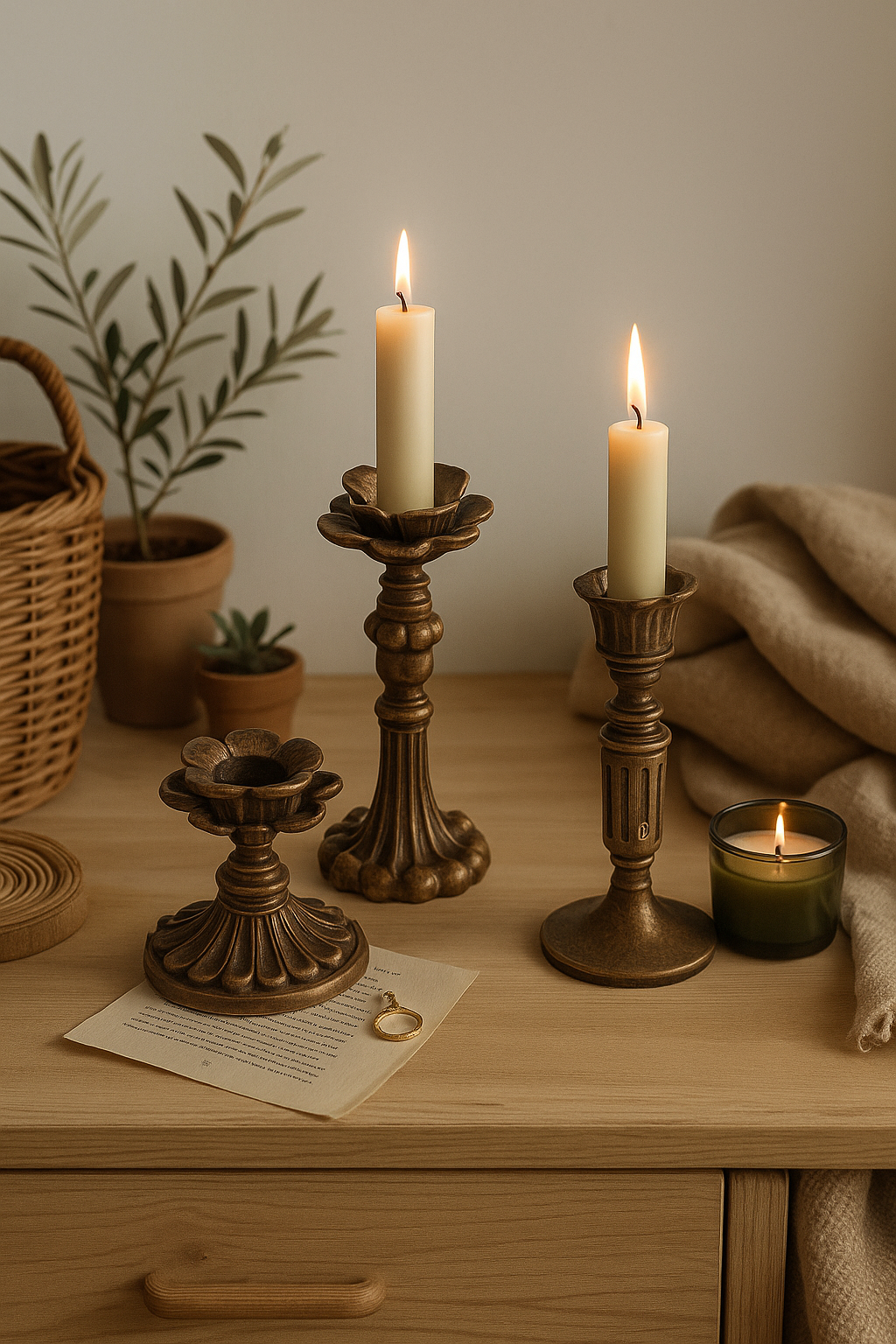 Vintage Resin Taper Candlestick Holder – Antique Bronze Wedding Décor