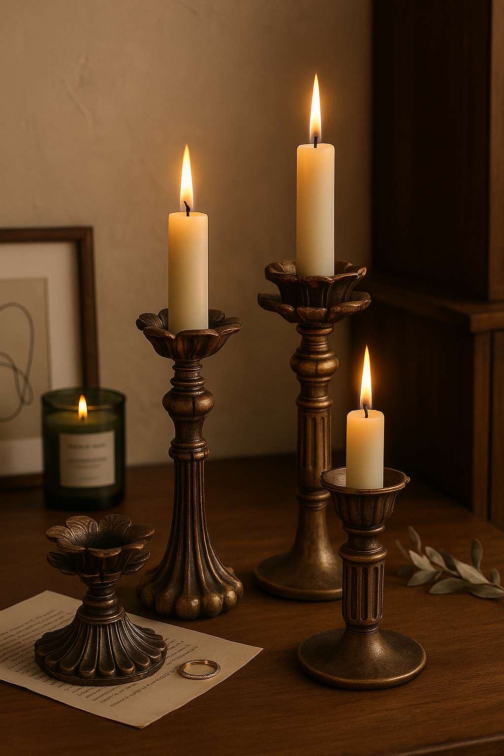 Vintage Resin Taper Candlestick Holder – Antique Bronze Wedding Décor