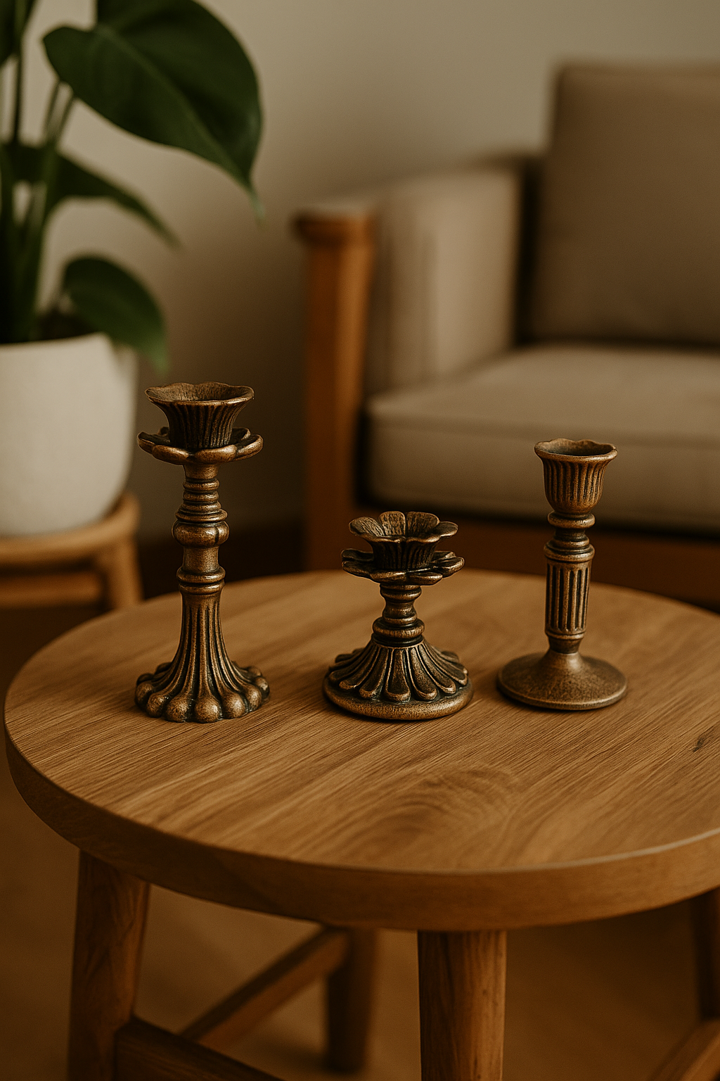 Vintage Resin Taper Candlestick Holder – Antique Bronze Wedding Décor