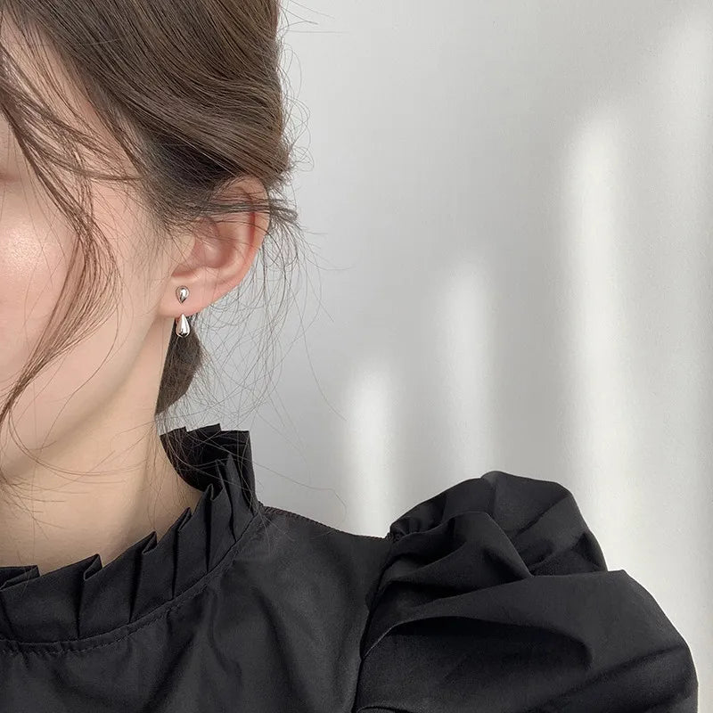 Silver Teardrop Stud Earrings – 2-in-1 Cute & Minimalist Design