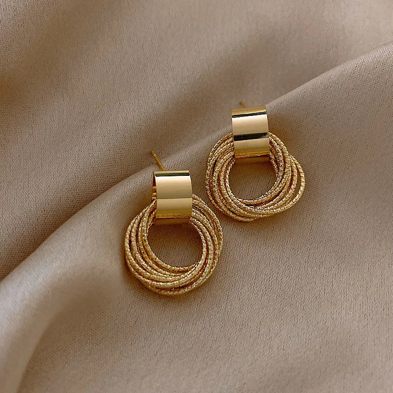Retro Gold Multi-Circle Stud Earrings