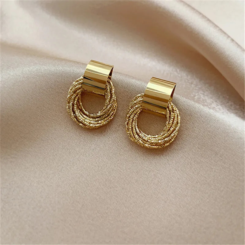 Retro Gold Multi-Circle Stud Earrings
