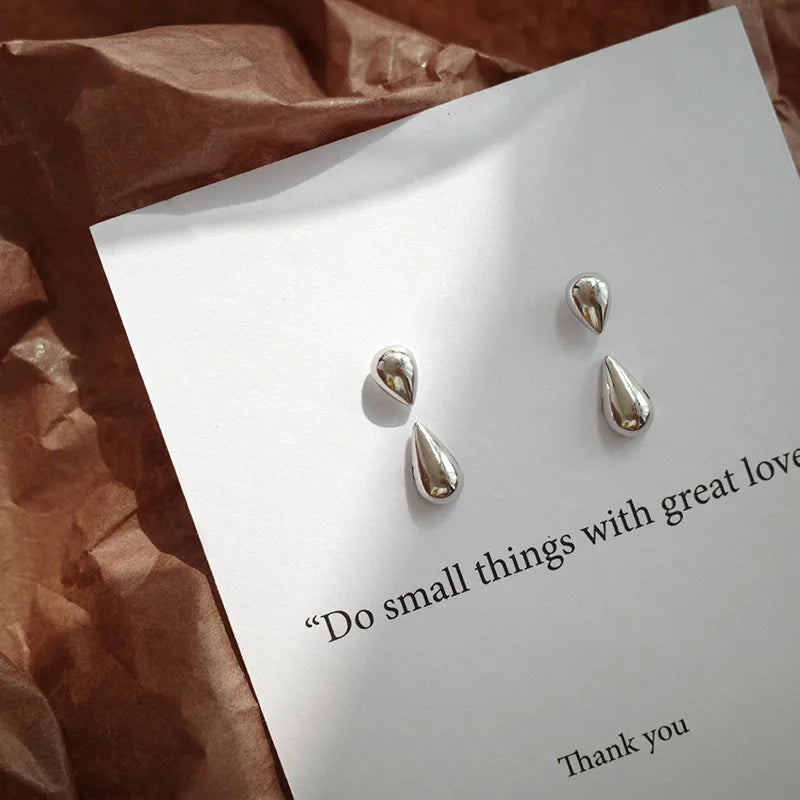 Silver Teardrop Stud Earrings – 2-in-1 Cute & Minimalist Design