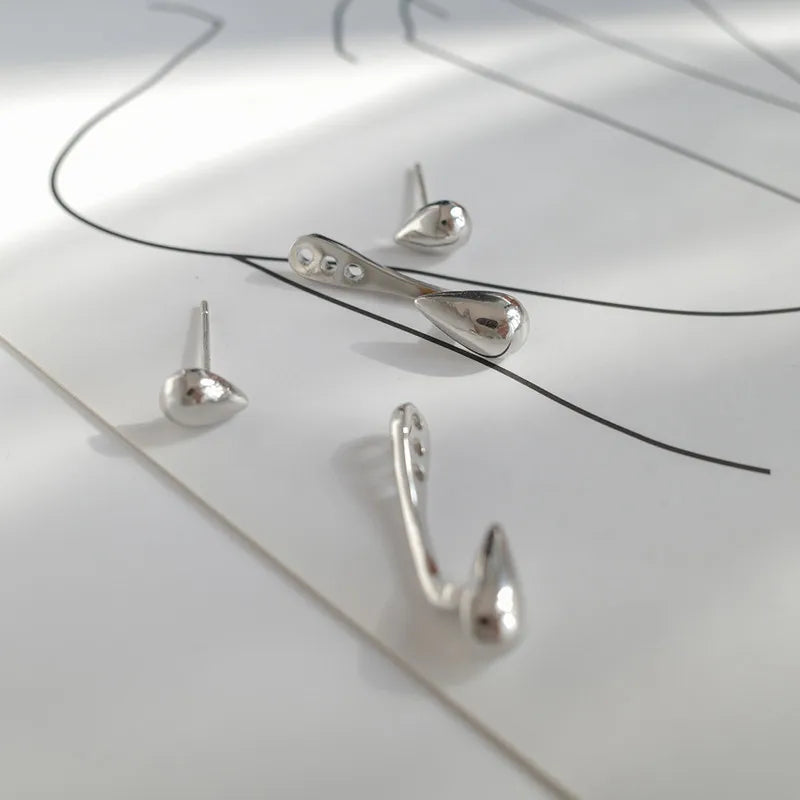Silver Teardrop Stud Earrings – 2-in-1 Cute & Minimalist Design