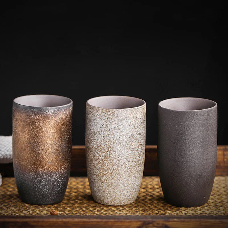 Retro Japanese Ceramic Tea Cup with Lid & Porcelain Infuser