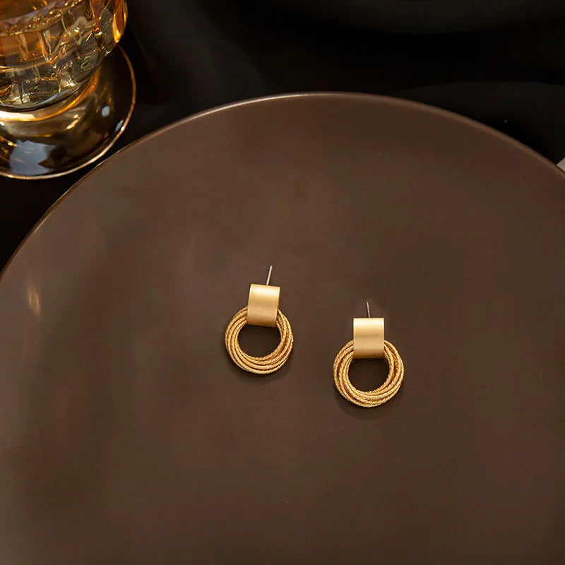 Retro Gold Multi-Circle Stud Earrings