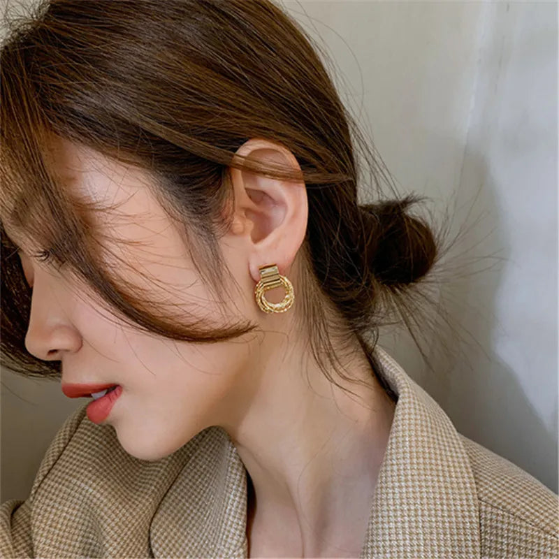 Retro Gold Multi-Circle Stud Earrings