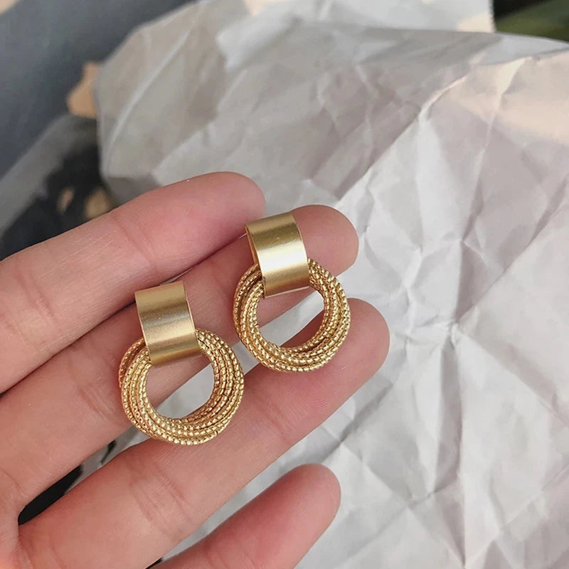 Retro Gold Multi-Circle Stud Earrings
