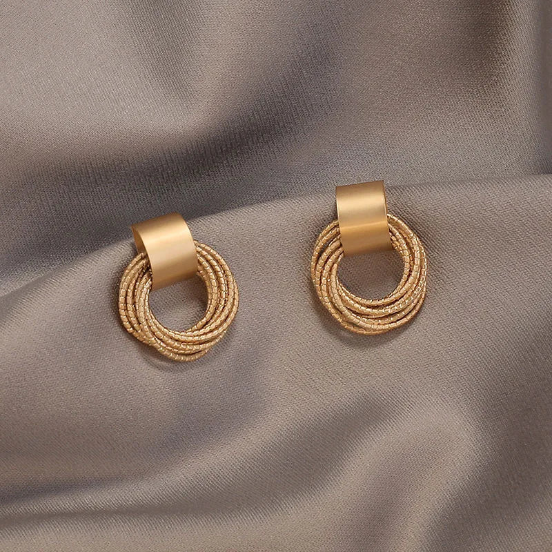 Retro Gold Multi-Circle Stud Earrings