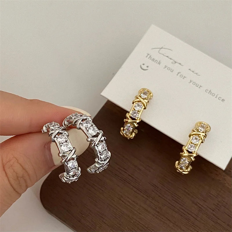 Vintage Zircon Cross Earrings