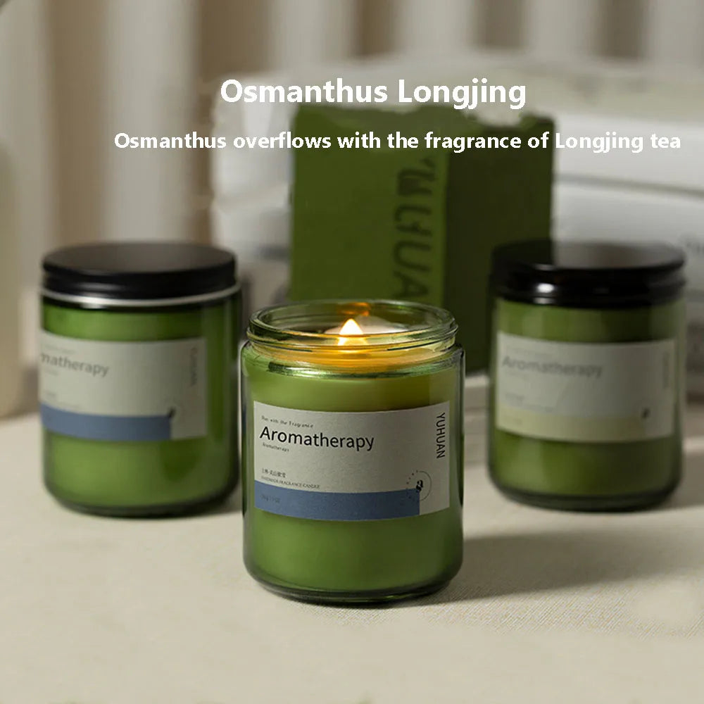 Green Glass Aromatherapy Candle  (White Tea, Velvet Rose, Coconut & More)