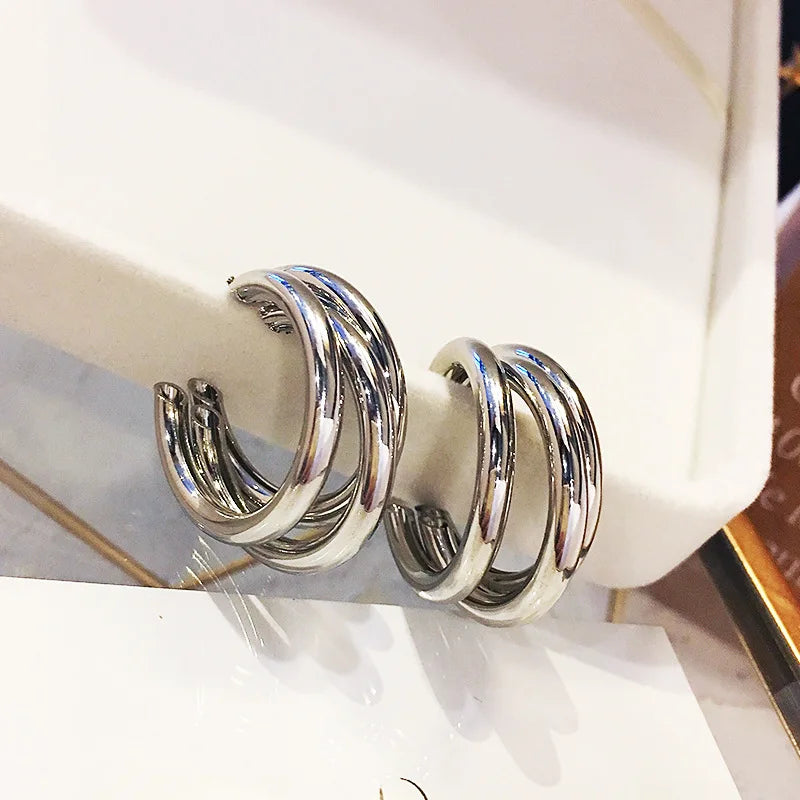 Retro Gold Multi-Circle Stud Earrings