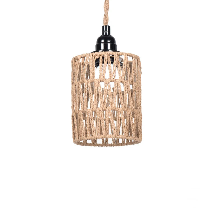 Boho Handwoven Rattan Pendant Lampshade – 11.5×15 cm | Bohemian Decor