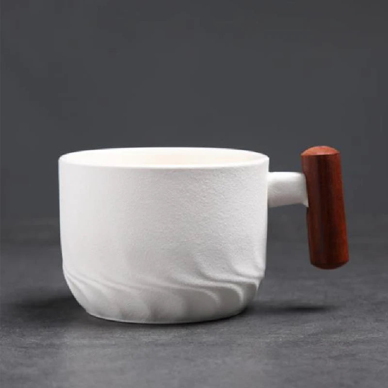 80ml Retro Ceramic Coffee Cup – Wooden Handle
