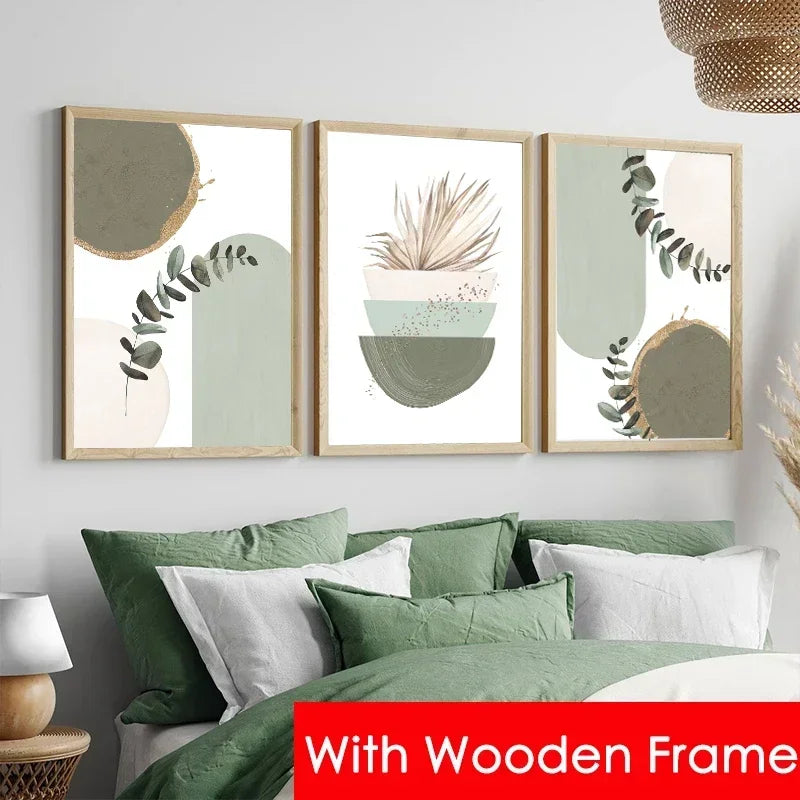 Sage Green Botanical Canvas – Framed Boho Leaf Art