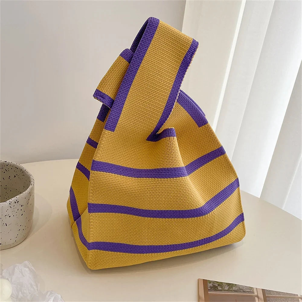 Artisan Knitted Shoulder Bag – Stylish Striped Purse