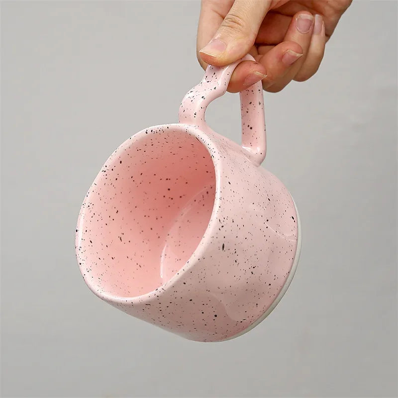 Korean Aesthetic Ceramic Mug – Pink Heart Handle