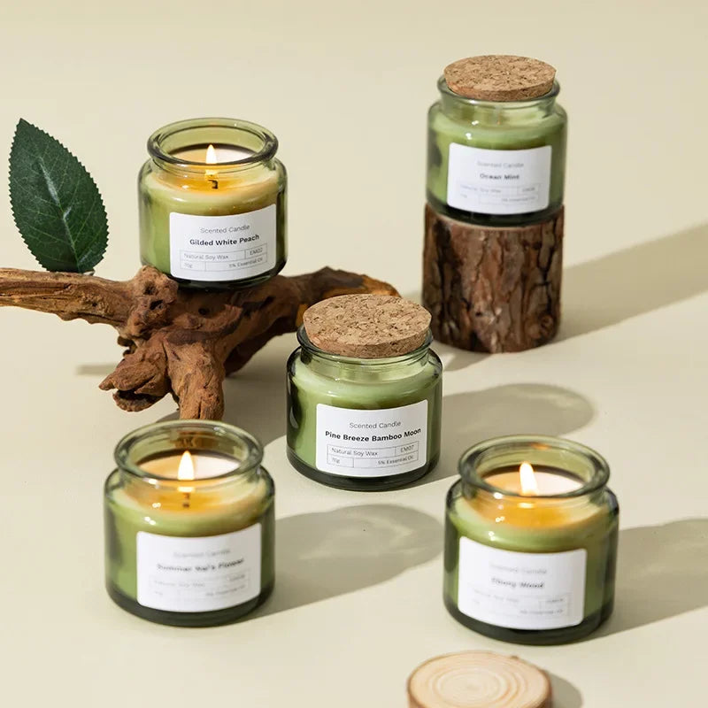 Green Soybean Wax Aromatherapy Candle – Smokeless Glass Cup