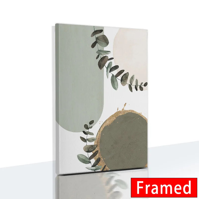Sage Green Botanical Canvas – Framed Boho Leaf Art