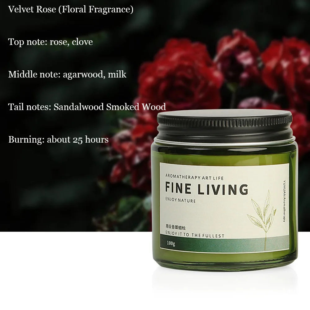 Green Glass Aromatherapy Candle  (White Tea, Velvet Rose, Coconut & More)