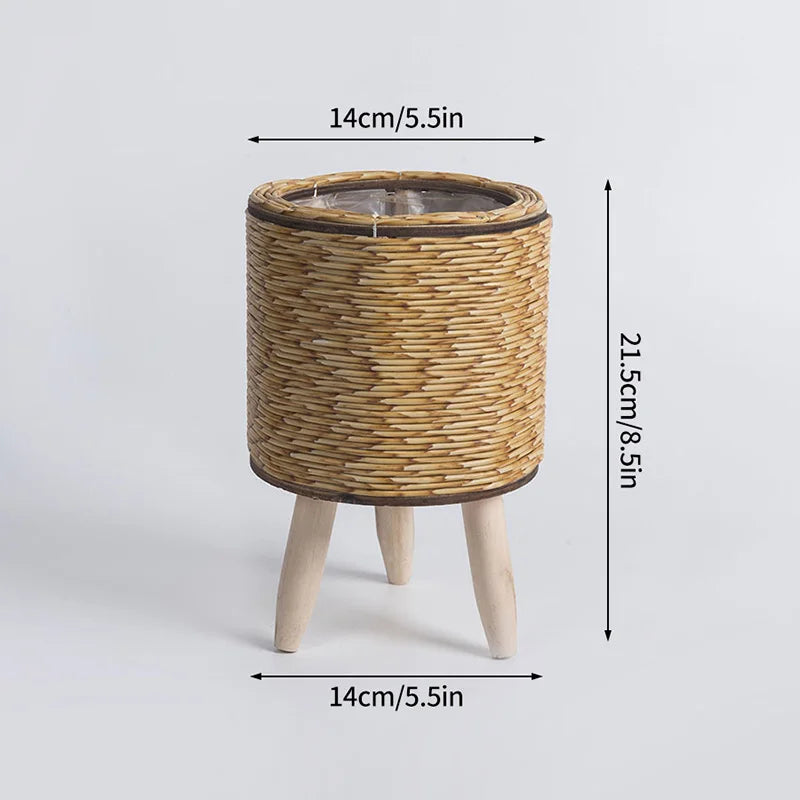 Nordic Woven Rattan Plant Stand – Creative Flowerpot Basket