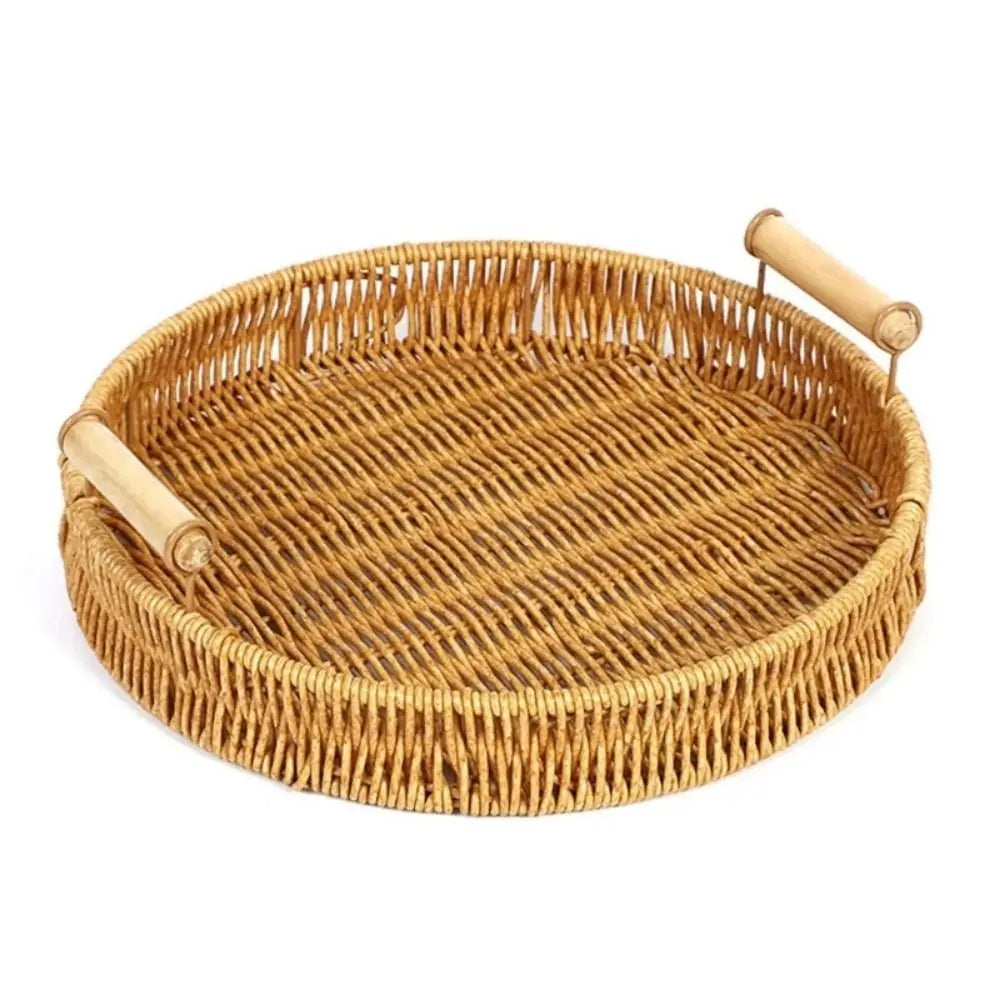 Handwoven Rattan Serving Trays – Round & Rectangle Storage Baskets
