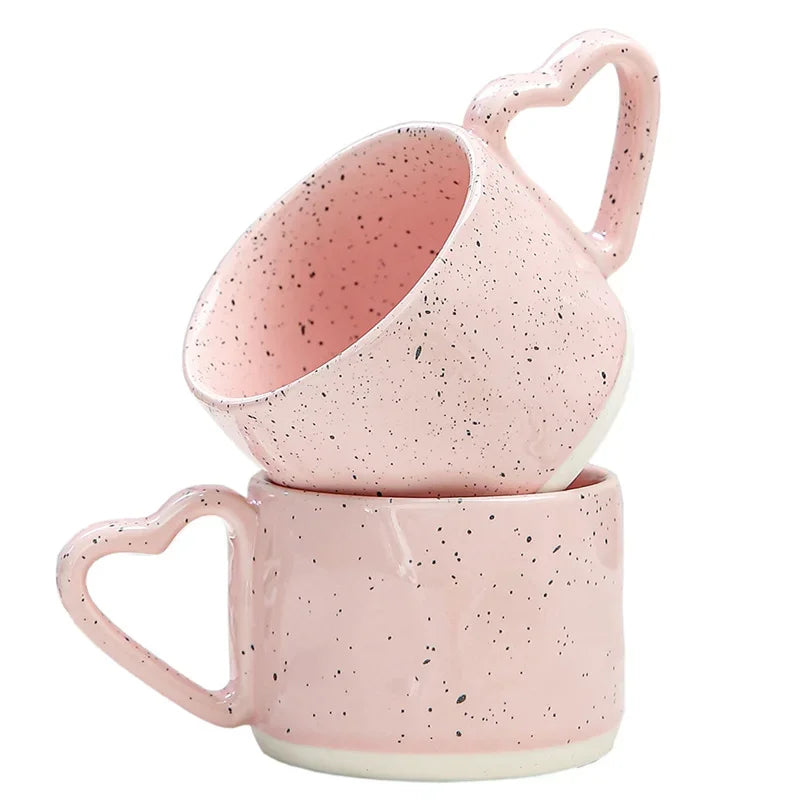Korean Aesthetic Ceramic Mug – Pink Heart Handle