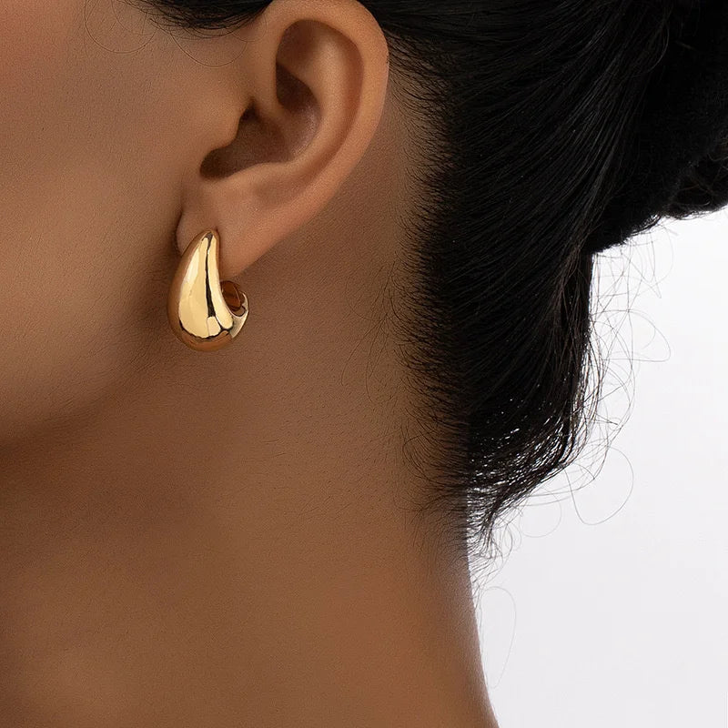 Gold Chunky Dome Drop Earrings – Bold Teardrop Statement Jewelry for Women
