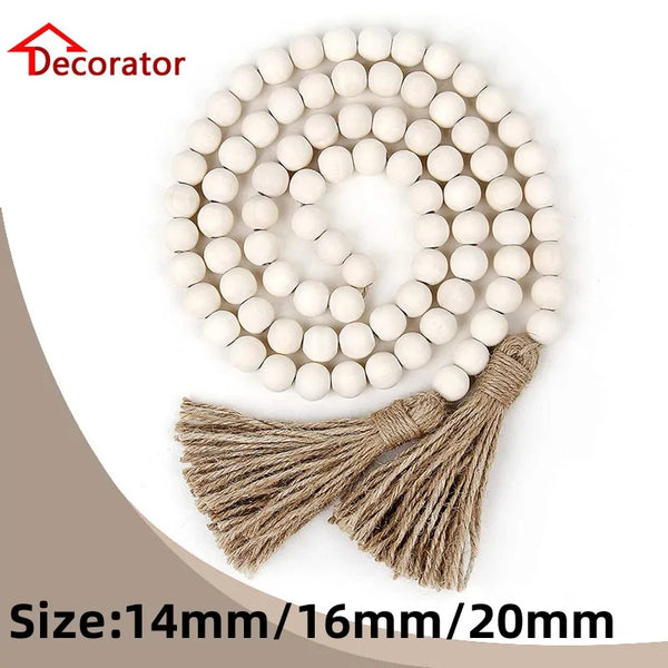 58in Wood Bead Garland with Tassels – Farmhouse & Boho Style