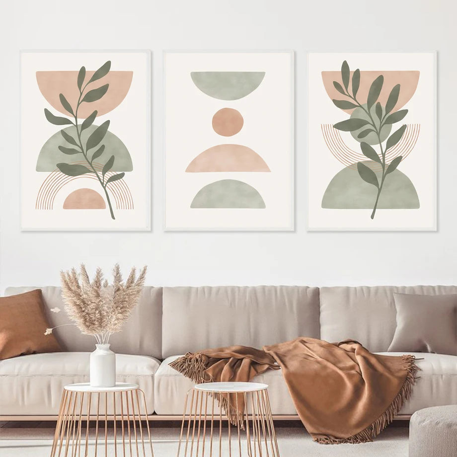 Boho Rainbow Leaf Wall Art – Abstract Geometric Canvas Print