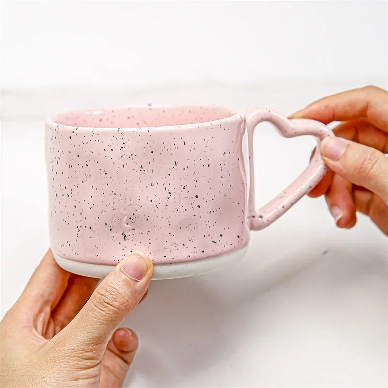 Korean Aesthetic Ceramic Mug – Pink Heart Handle