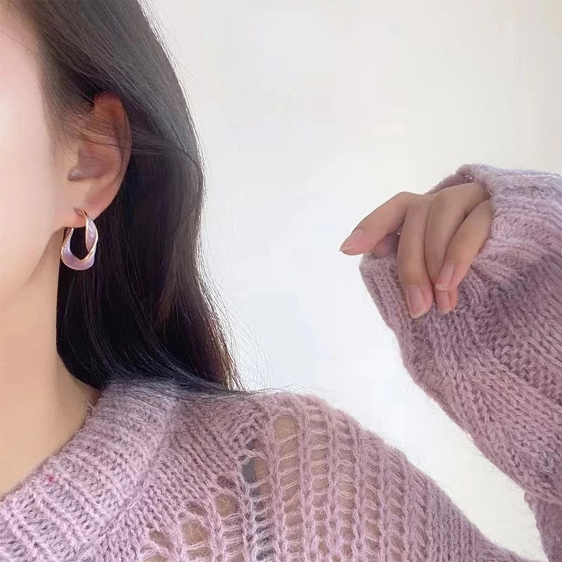 Lavender Purple Stud Earrings – Golden Twisted Art Design for Women