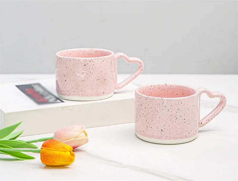 Korean Aesthetic Ceramic Mug – Pink Heart Handle