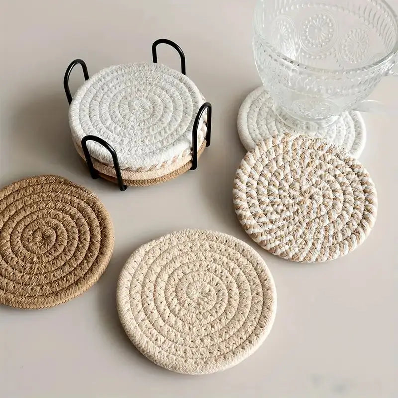 8-Piece Boho Cotton Drink Coasters – With or Without Holder