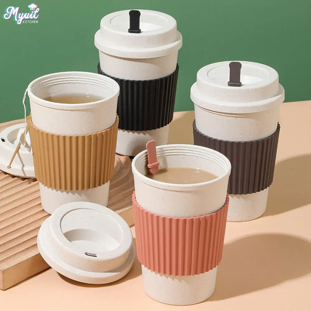 450ML Wheat Straw Travel Mug – Leak-Proof & Dishwasher Safe