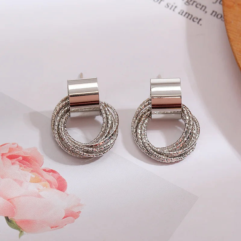 Retro Gold Multi-Circle Stud Earrings