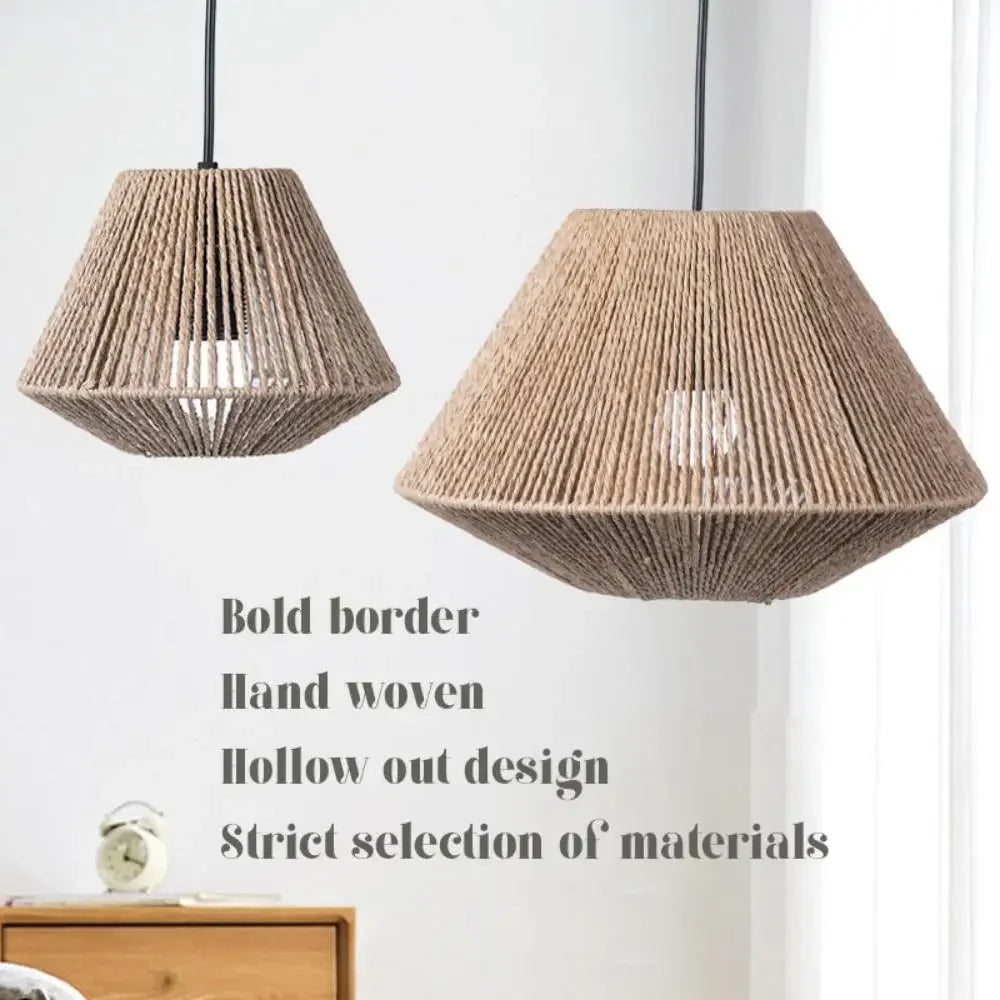 Hand-Woven Paper Rope Rattan Lampshade – Rustic Boho Lighting