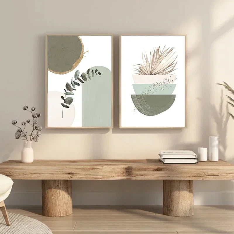 Sage Green Botanical Canvas – Framed Boho Leaf Art