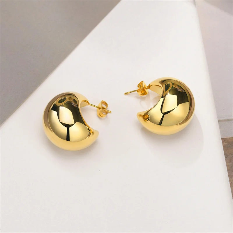 Gold Chunky Dome Drop Earrings – Bold Teardrop Statement Jewelry for Women