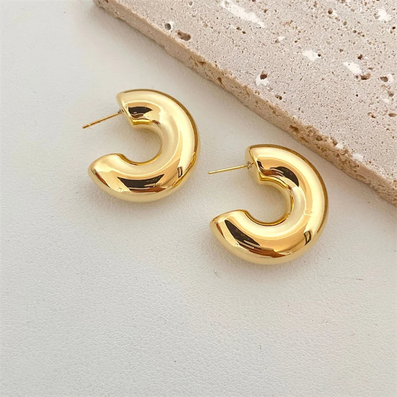 Gold Chunky Dome Drop Earrings – Bold Teardrop Statement Jewelry for Women