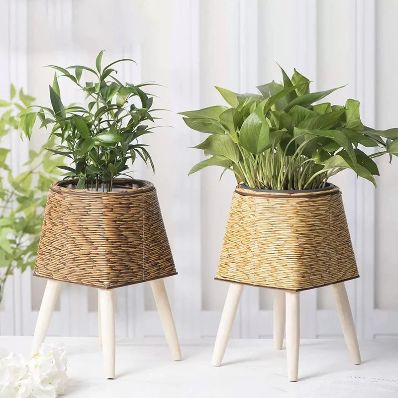 Nordic Woven Rattan Plant Stand – Creative Flowerpot Basket