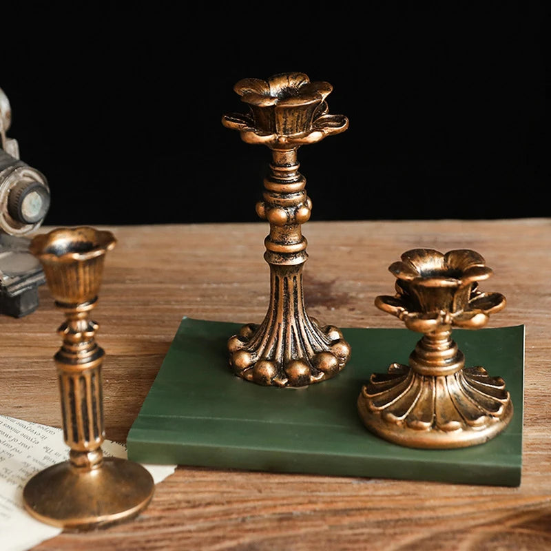 Vintage Resin Taper Candlestick Holder – Antique Bronze Wedding Décor