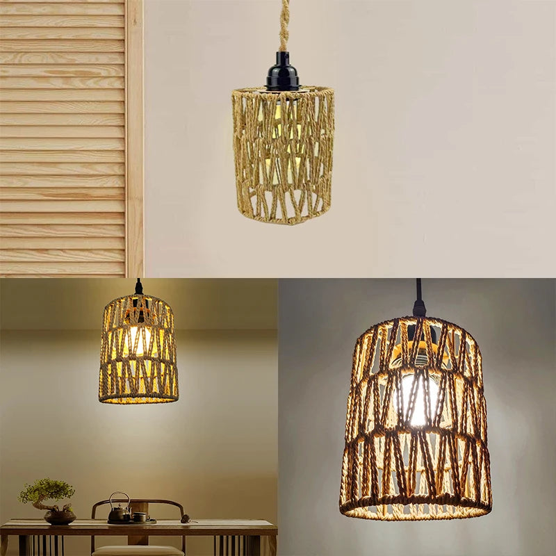 Boho Handwoven Rattan Pendant Lampshade – 11.5×15 cm | Bohemian Decor