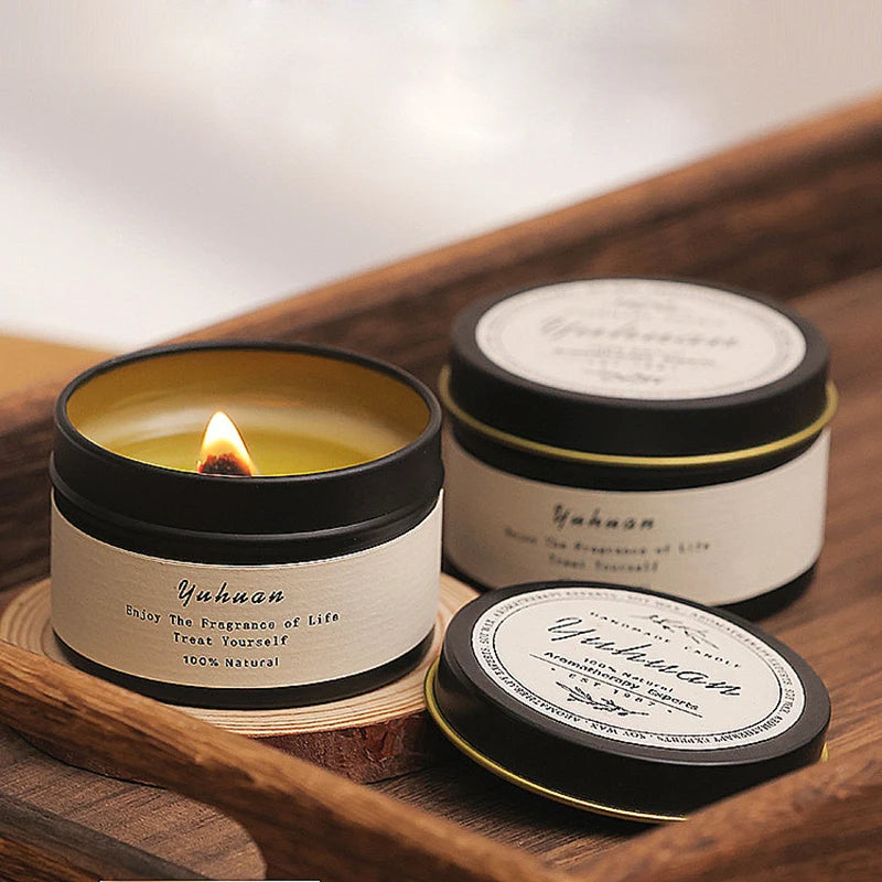 Black Tin Scented Candle – Wooden Wick & Citronella