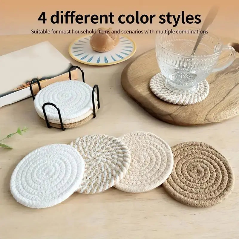 8-Piece Boho Cotton Drink Coasters – With or Without Holder
