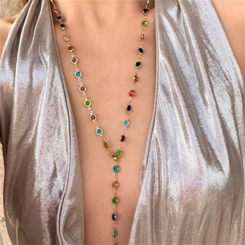 Boho Glass Bead Y-Necklace – Colorful Long Chain for Summer & Festivals