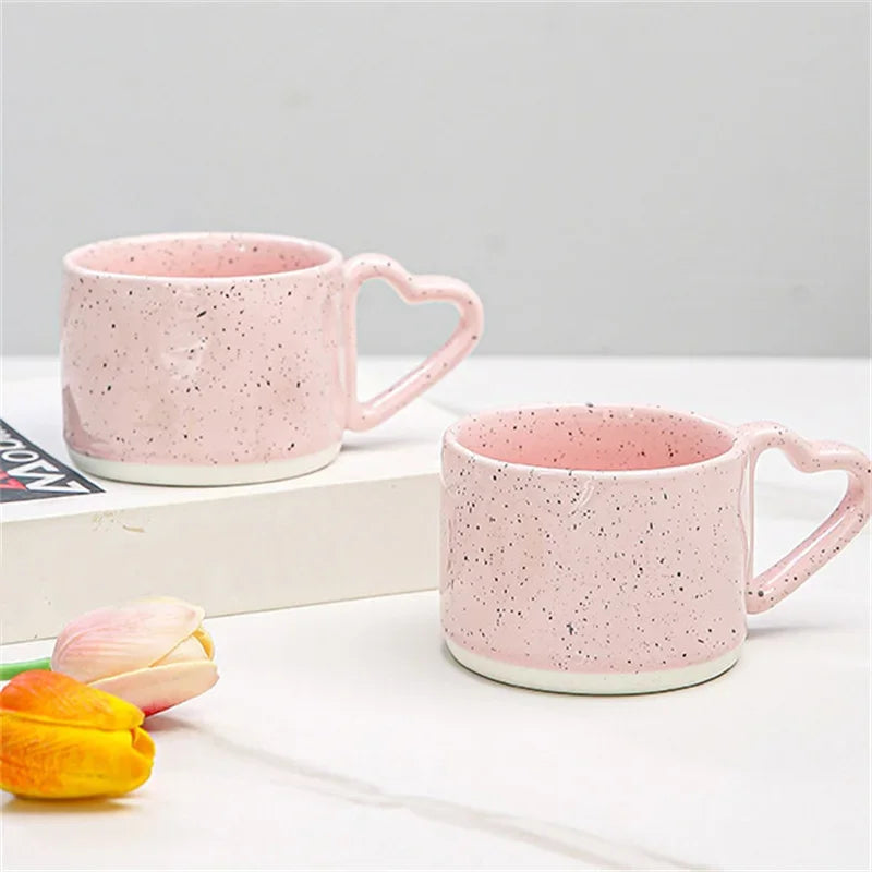 Korean Aesthetic Ceramic Mug – Pink Heart Handle
